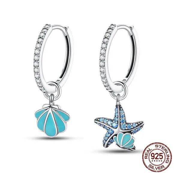 Sterling Silver Glow In The Dark‎ Shell Hoop Earrings S925 - Picture 1 of 8